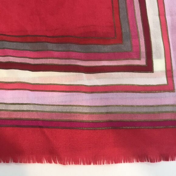 Vintage Oscar De La Renta Signed Silk Scarf for Accessory St. Red Striped Border - Picture 4 of 8